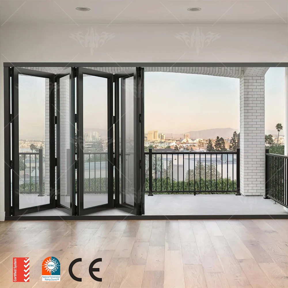Outdoor Balcony Frameless Glass Folding Door Interior Al Bi-fold Glass Partition Wall Panoramic Indoor Sliding Accordion Door
