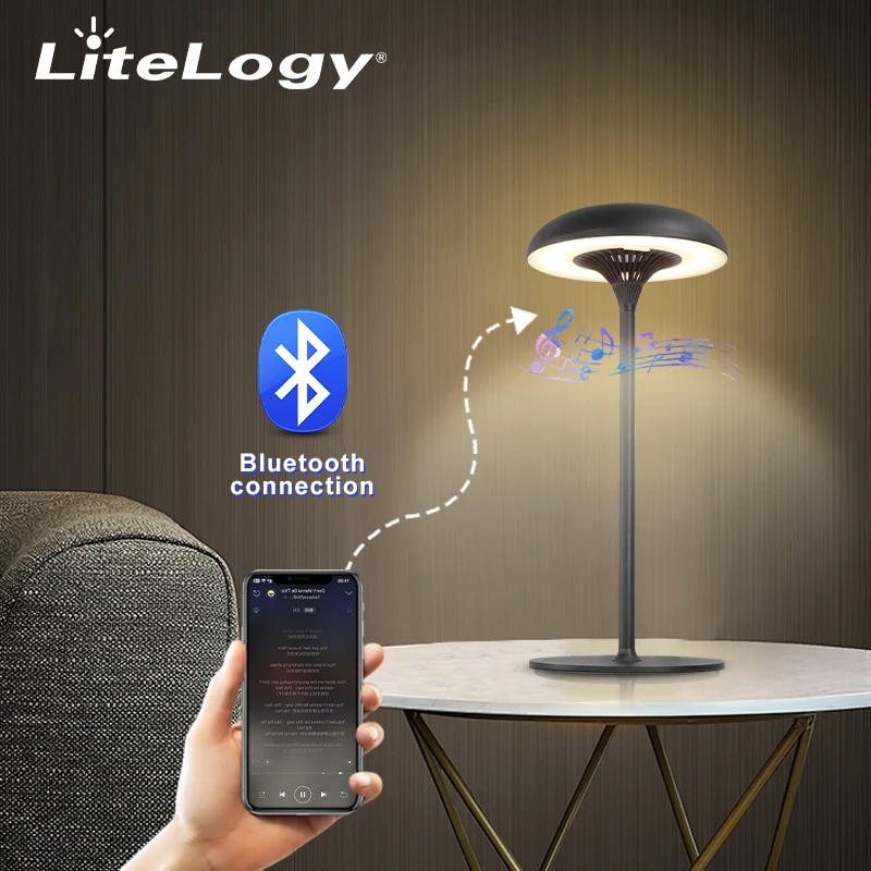 Unique Design Customized Restaurant  Cordless Rechargeable Modern Mushroom Bt Table Lamp With Speaker