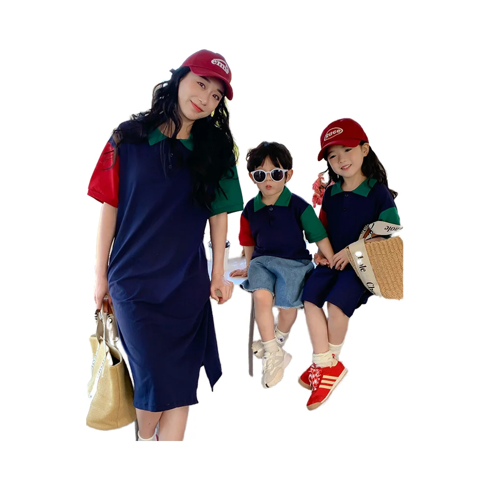 Custom Parent-child outfit Korean color POLO shirt red sister and brother outfit OEM family matching outfits