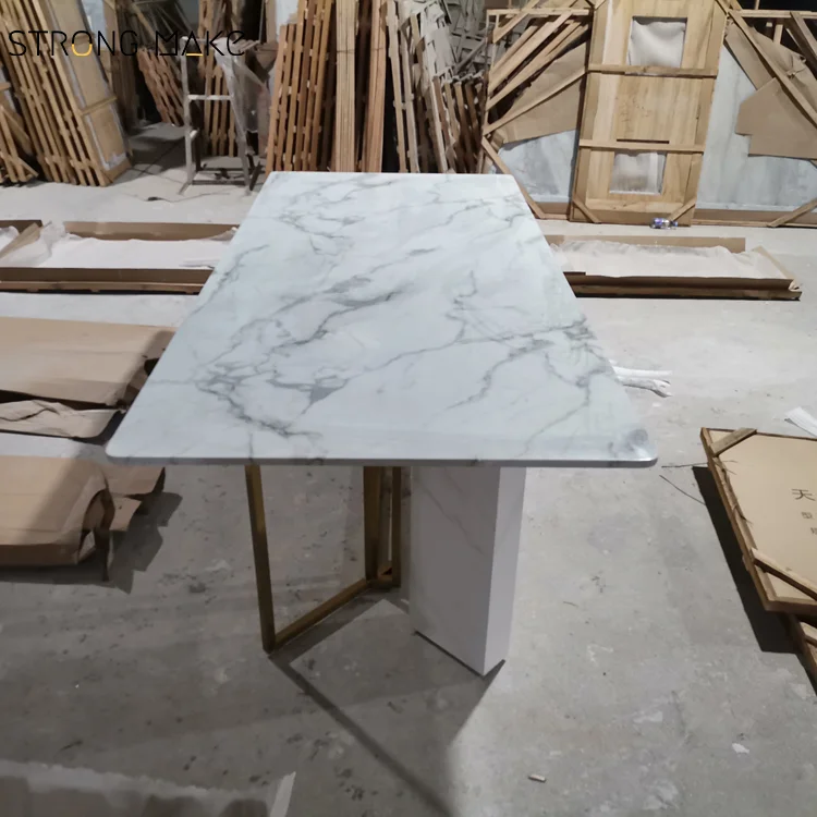 2023 Italian High Quality Simple Modern Gold Base Luxury Dinning Room Table Rectangle Marble Sintered Stone Top Dining Table