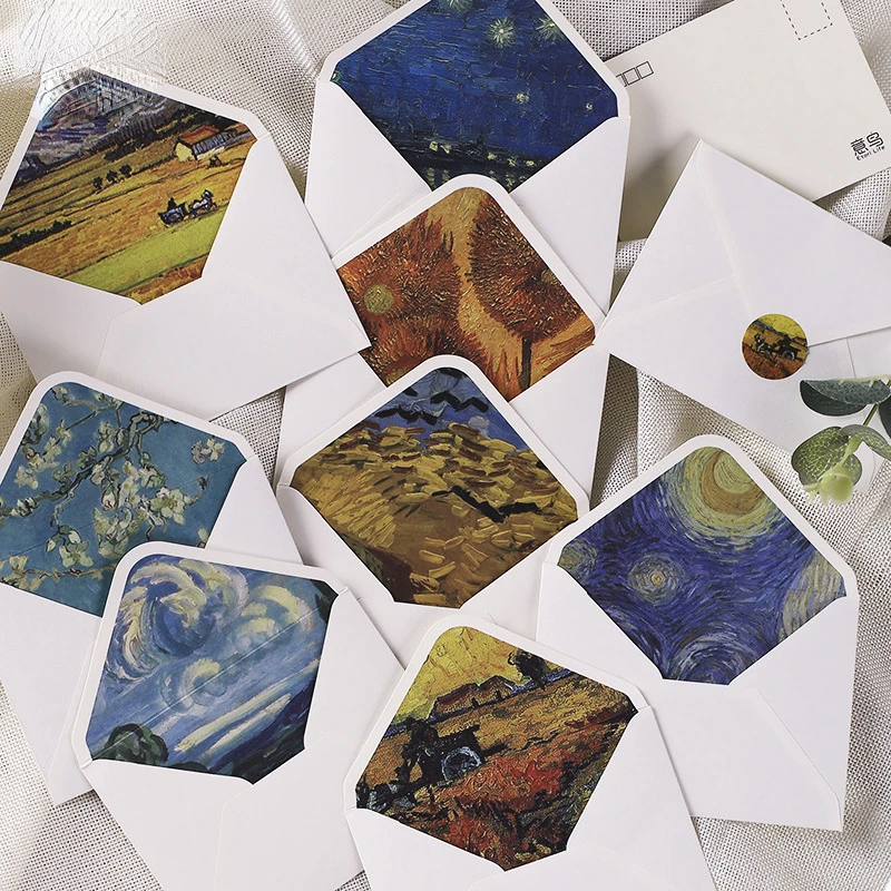 Creative Vintage retro Van Gogh Oil Painting series Letter paper and envelope postcard set stationery supplies