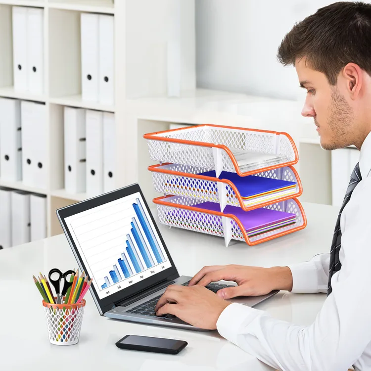 Factory Office Desktop Pen Holder Plastic Desk Organizer Mesh Pencil Holder