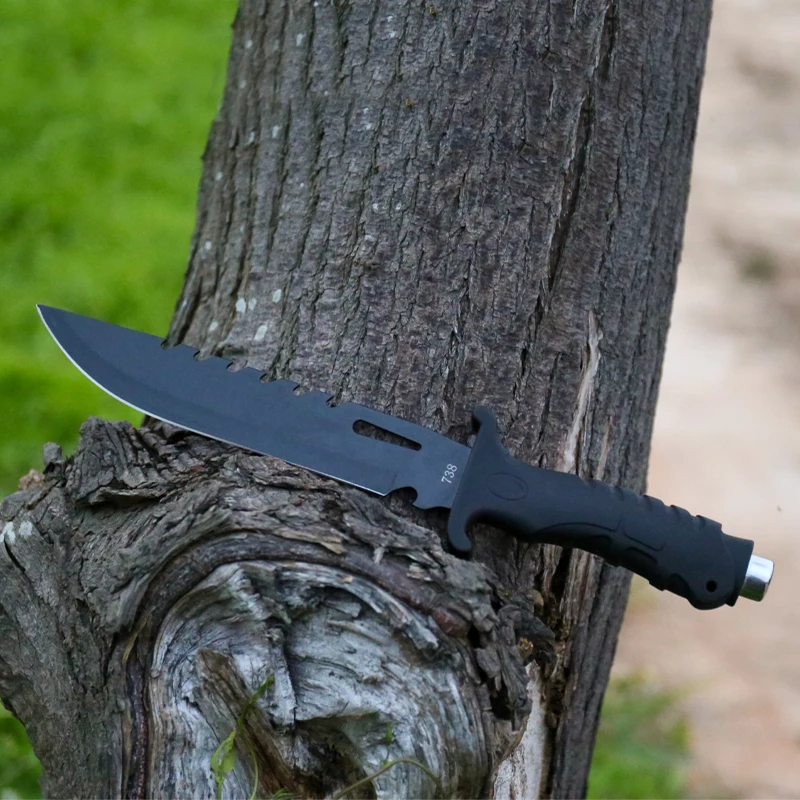 ODM Acceptable Survival Camping Hunting Knife Stainless Steel Fixed Blade with Sheath Black