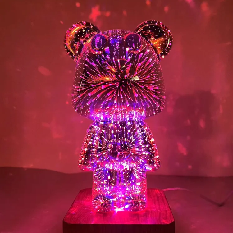 Fireworks Decor Firework Christmas Child Gif Cute Glass Bedside USB chargeable Wireless Charger Valentine Day bear night light