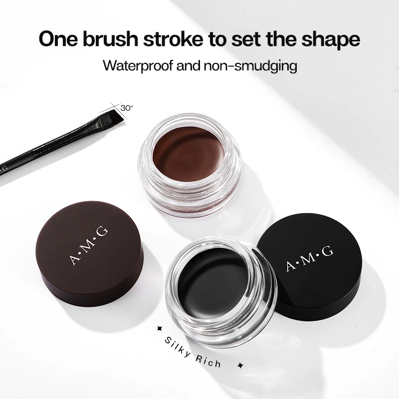 Factory A.M.G High Quality Eye Makeup Eye Brow With Flat Brush High Pigment Waterproof Long Lasting Eyebrow Eyeliner Cream