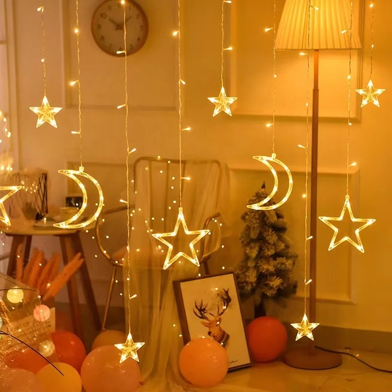 Popular Design 3.5m Christmas curtain LED light with star shape hot sale for Christmas decoration adornos de navidad
