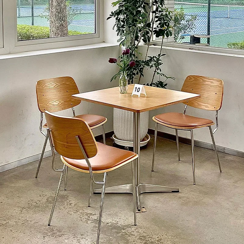 Modern Korean Style Square Table Chair Combo Retro Light Luxury Wood Cafe Board for Small Milk Tea Shop Simple Sweet Design