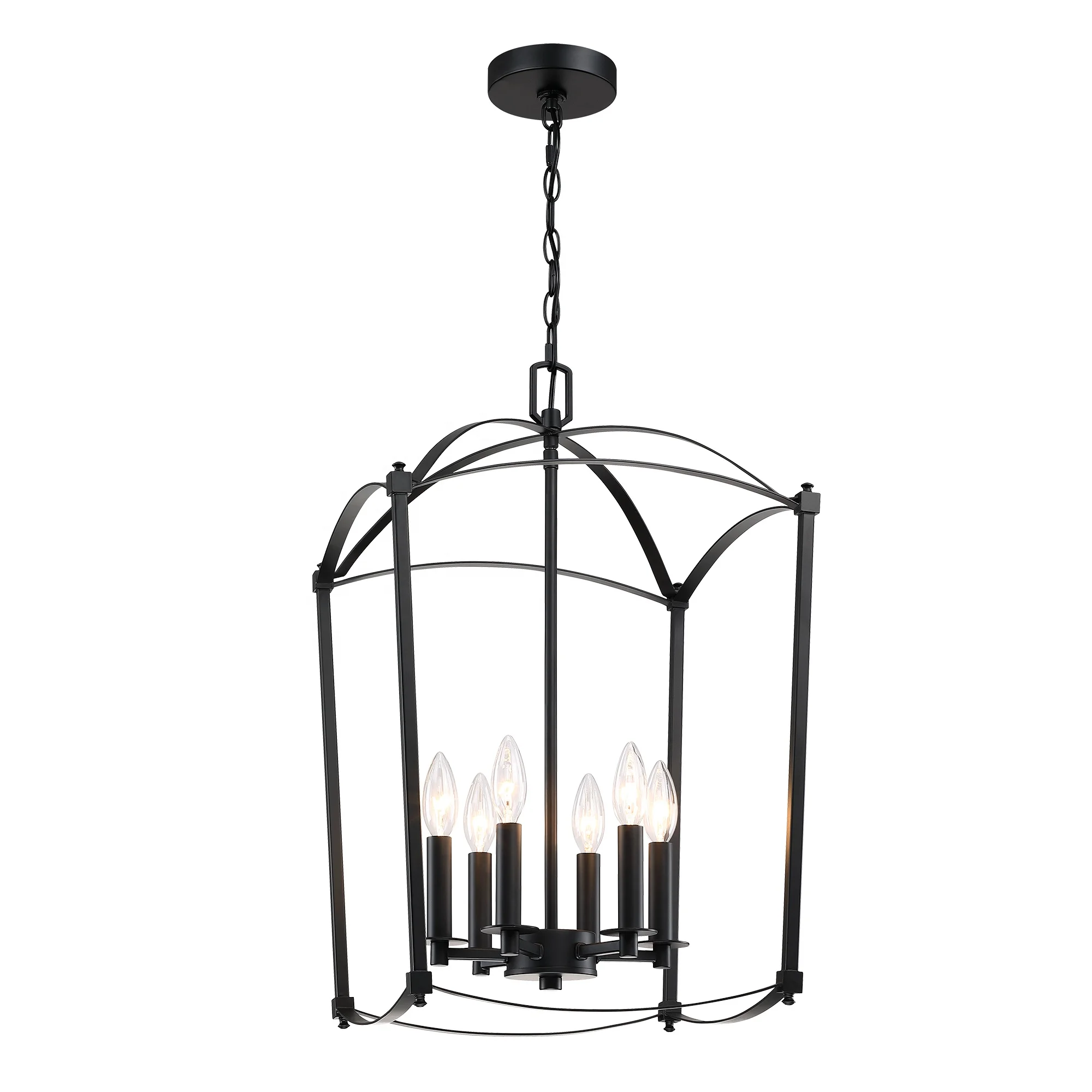 Farmhouse Hanging Lighting Lobby candle stick Living Room Furniture pendant Light black steel frame chandelier Hotel