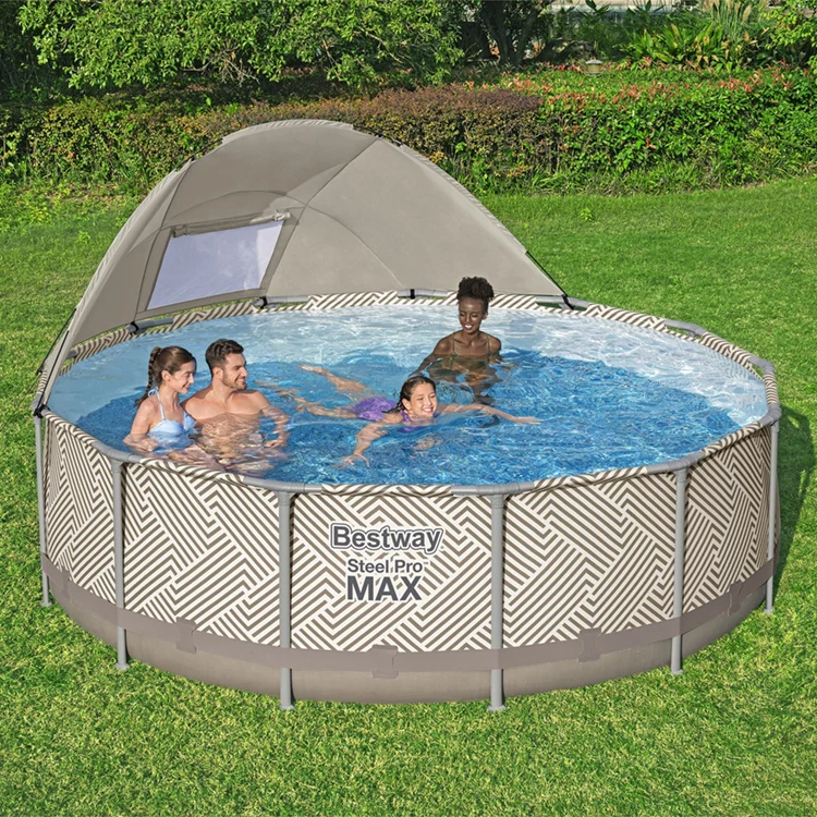 Bestway 561FY Steel Pro Max Piscina Outdoor Folding Garden PVC Round Above Ground Pool With Canopy