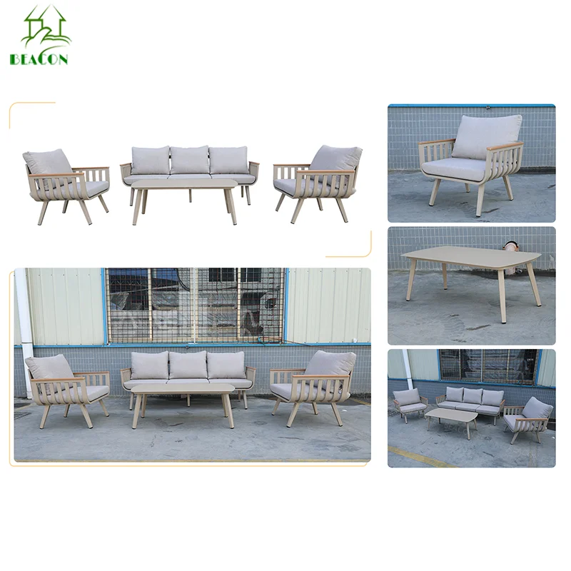 Waterproof 4 Piece Lounge Couch Beige Black Luxury Modern Aluminium Garden Patio Outdoor Sectional Sofa Set For Courtyard