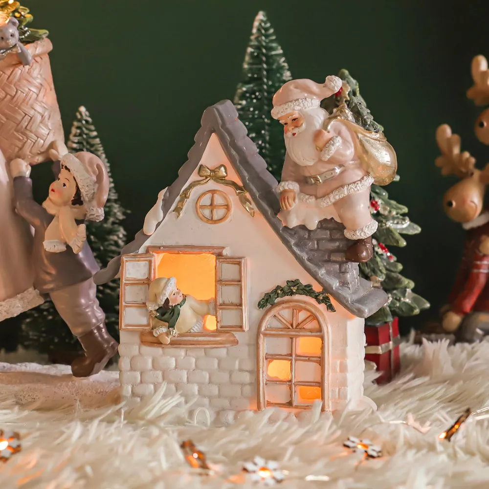 Custom Christmas Figurine Resin Figurine Snow House Christmas Decorations Vintage Europe Folk Art Fairy Home & Garden Decor 