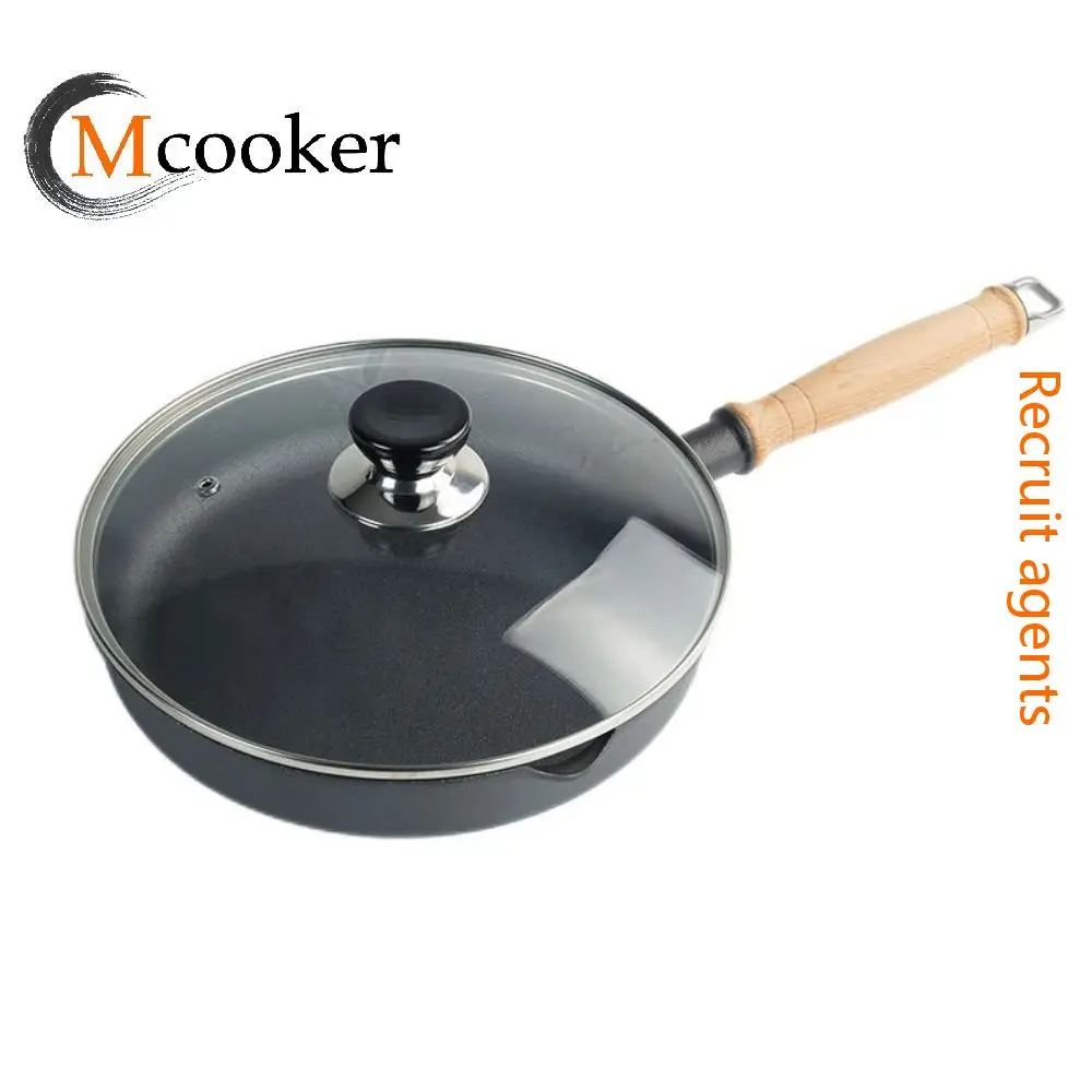2023 Mcooker Wholesale Outdoor Restaurant Kitchen 20/24/28cm Cast Iron Round Bbq Grill Roasting Frying Saute Pans