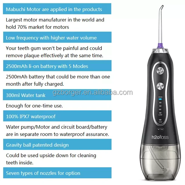 Stock !H2ofloss Best Selling Portable Water Jet Flosser in 100% Waterproof Design and 5 Modes dental oral irrigator