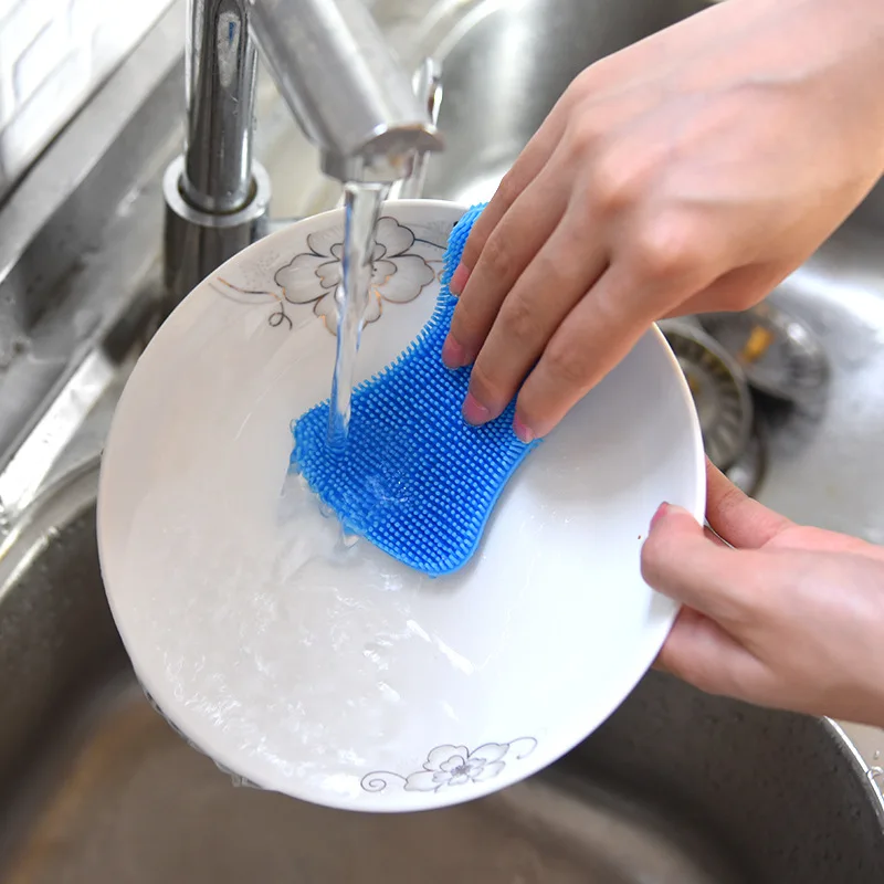 Wholesale Silicone Dishwashing Brush Reusable Silicone Sponge Bowl Pot Brush Kitchen Dishes And Vegetable Cleaning Brushes