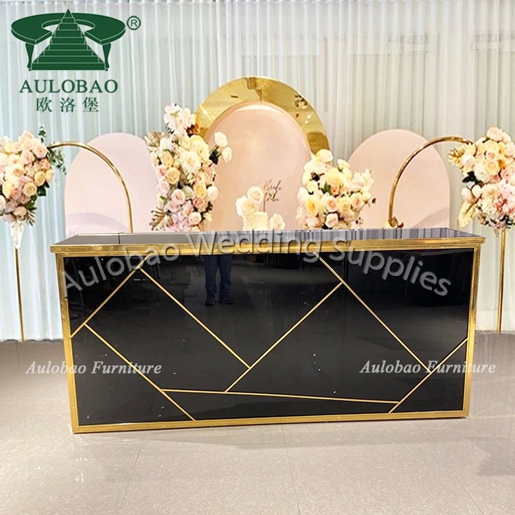Metal Wedding Bar Counter Table For Sale Rectangular Reception Desk Gold Stainless Steel Modern Commercial Furniture