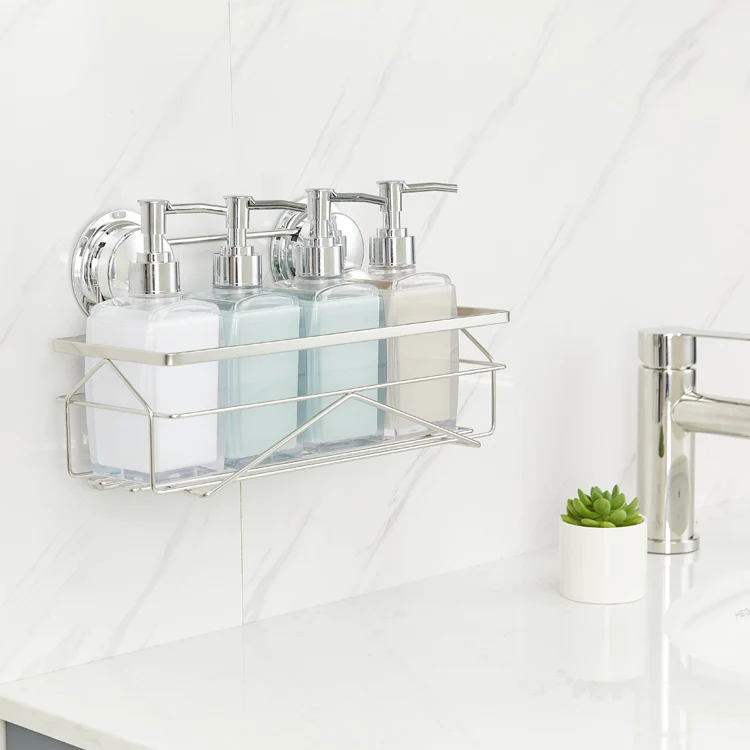 Stainless Steel Bathroom Storage Basket Bath Wall Shelf Gel Holder Suction Cup Shower Caddy
