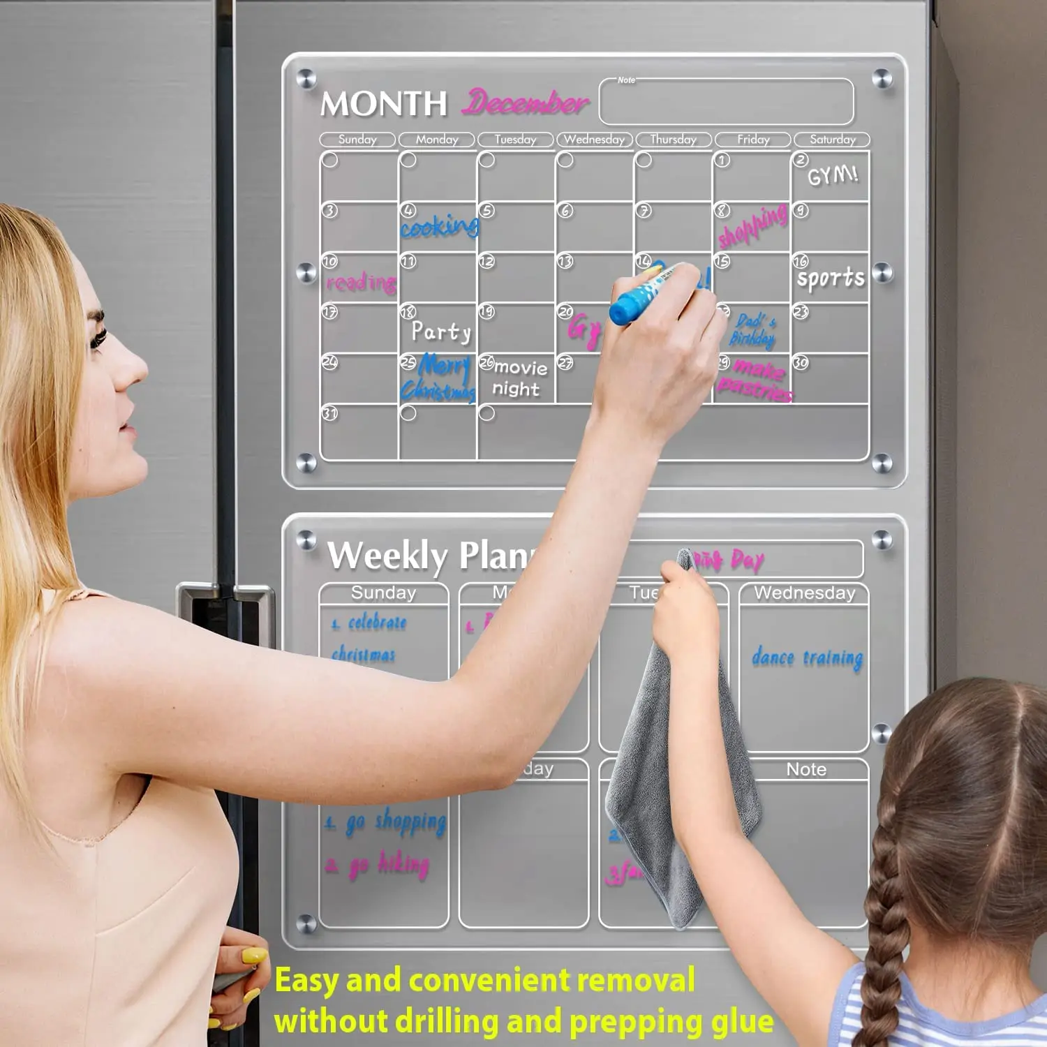 Weekly Calendar Planners Erasable Magnetic Acrylic Dry Erase Board For Fridge