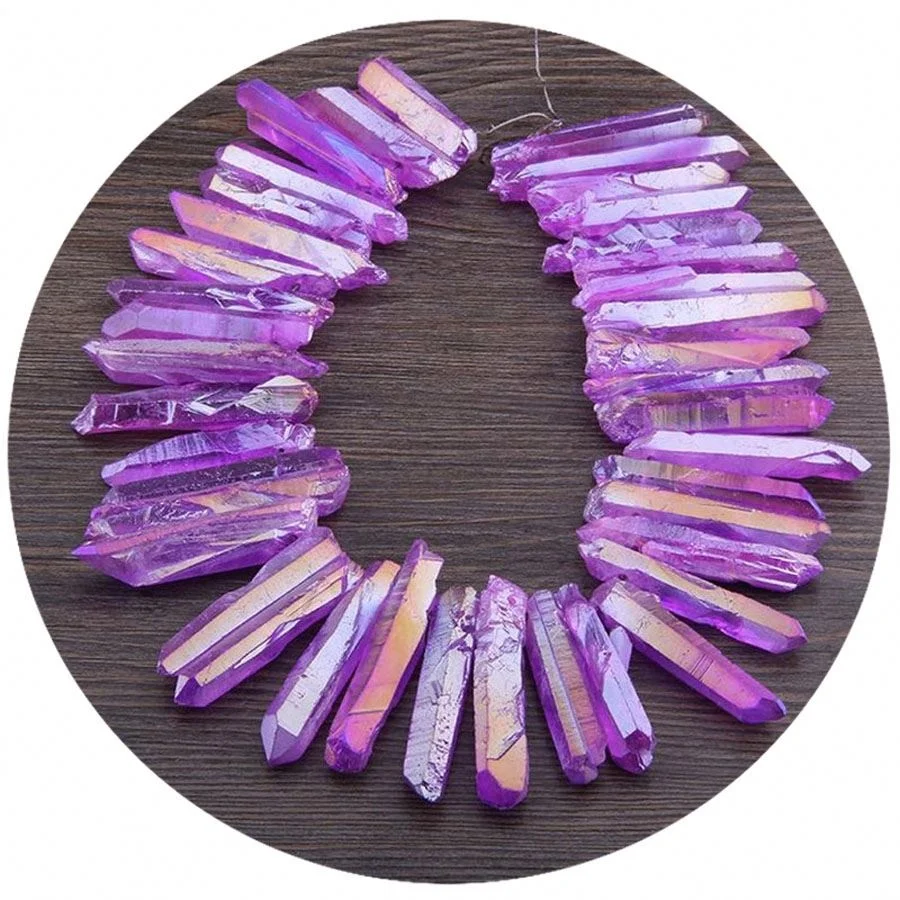 Gemstone beads Rainbow Purple Raw Quartz Point Top Drill Graduated Crystals Stick Pendants Bulk Titanium Crysta