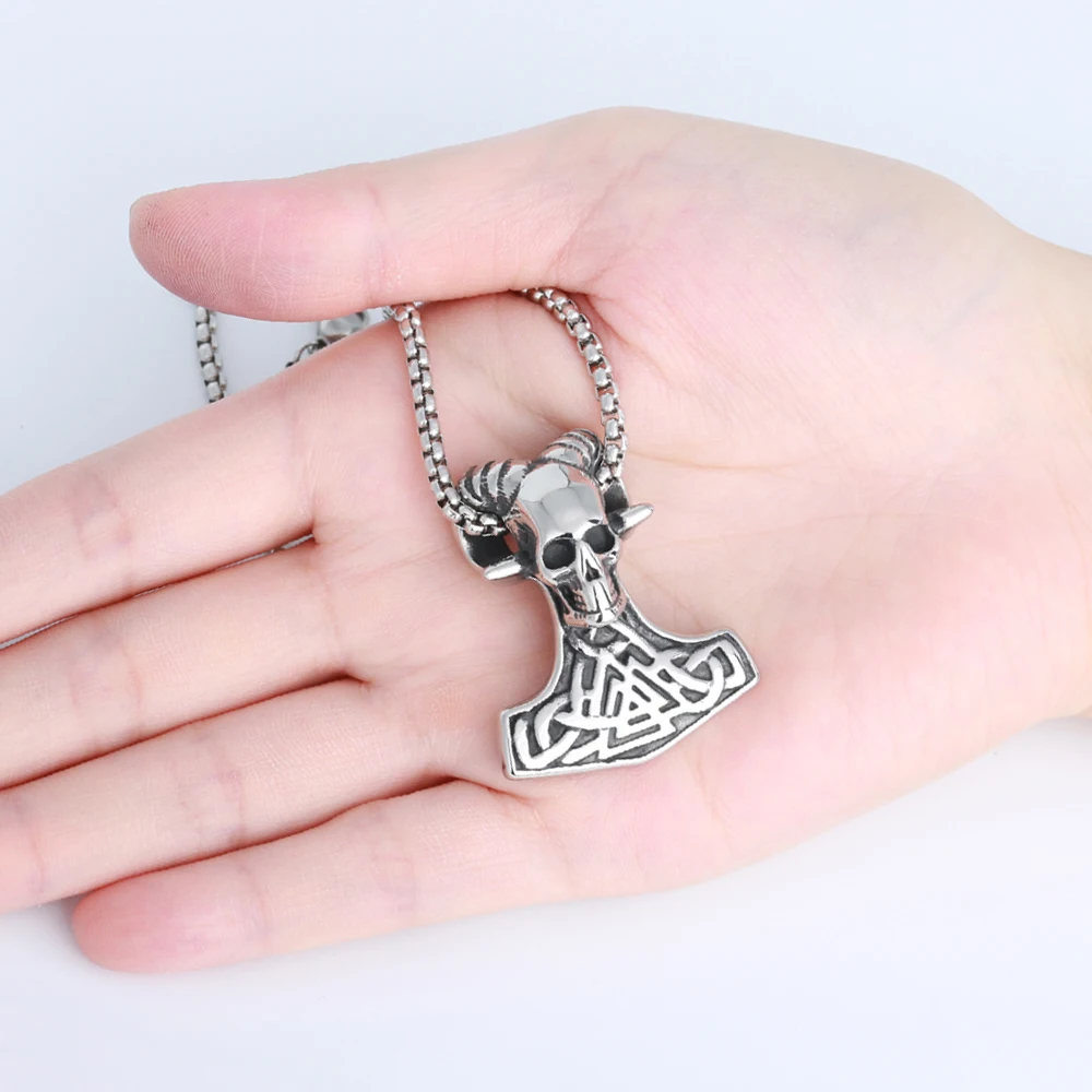 Hip Hop Jewelry Stainless Steel Demon Sheep Goat Head Skull Pendant Viking Valknut Irish Knot Thor Hammer Pendant