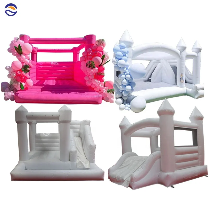 Custom Mini White Inflatable Wedding Castle Bounce House 8x8 Bouncy Jumping Bouncer With Blower For Party