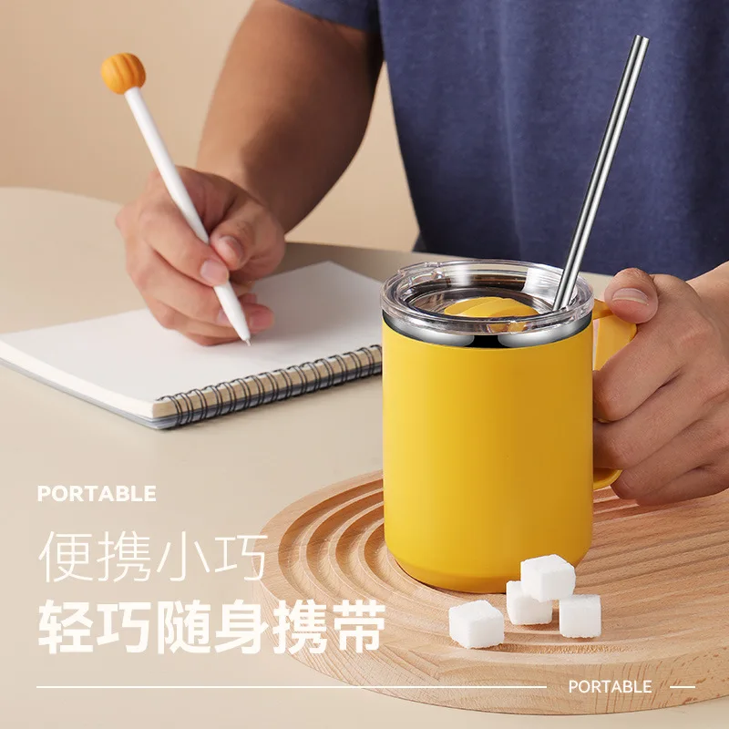 High-value stainless steel student insulation cup office double-layer insulation coffee cup with lid