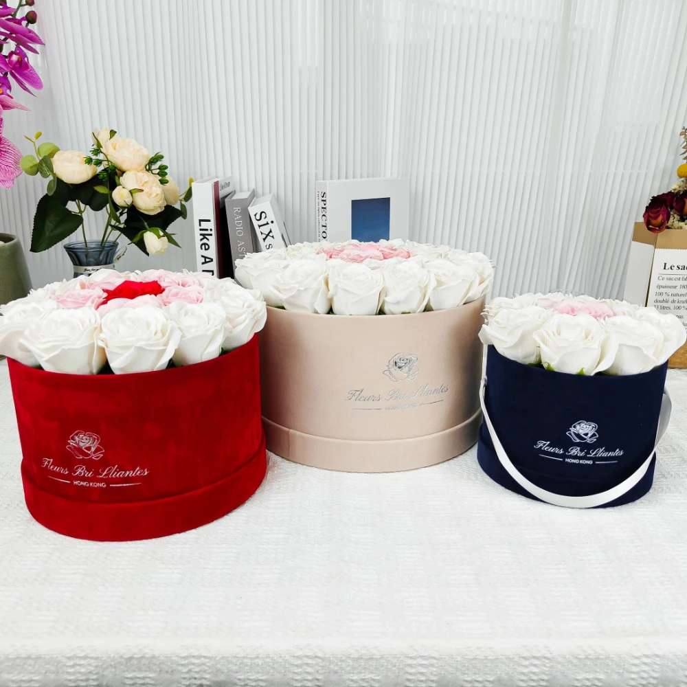 Manufacturing Suede Hat Box Caja para flores Floral Box Velvet Flower Box