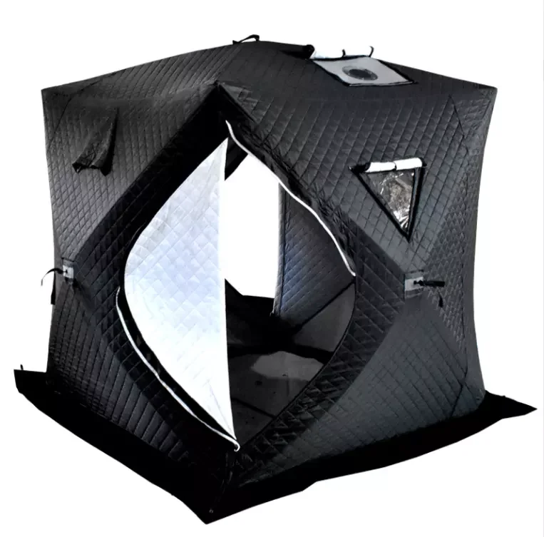 2023 outdoor mobile 6 side folding portable camping extra large insulated 2 person winter carp ice fishing steam sauna tent