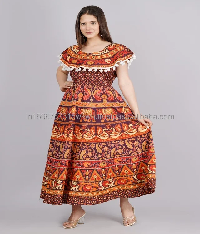 2024 Summer Sleeveless Beach Dress Large Hem Vintage Print Midi Dress Women Long Dress Sundress Hand Block Print