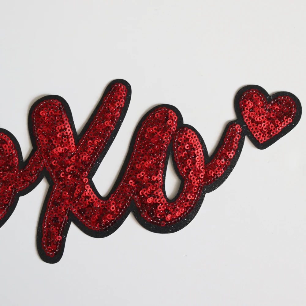 New Popular Valentines Sequin Iron on Patches Valentines Iron on Red XOXO Valentines Embroidery Patch For Woman Clothing