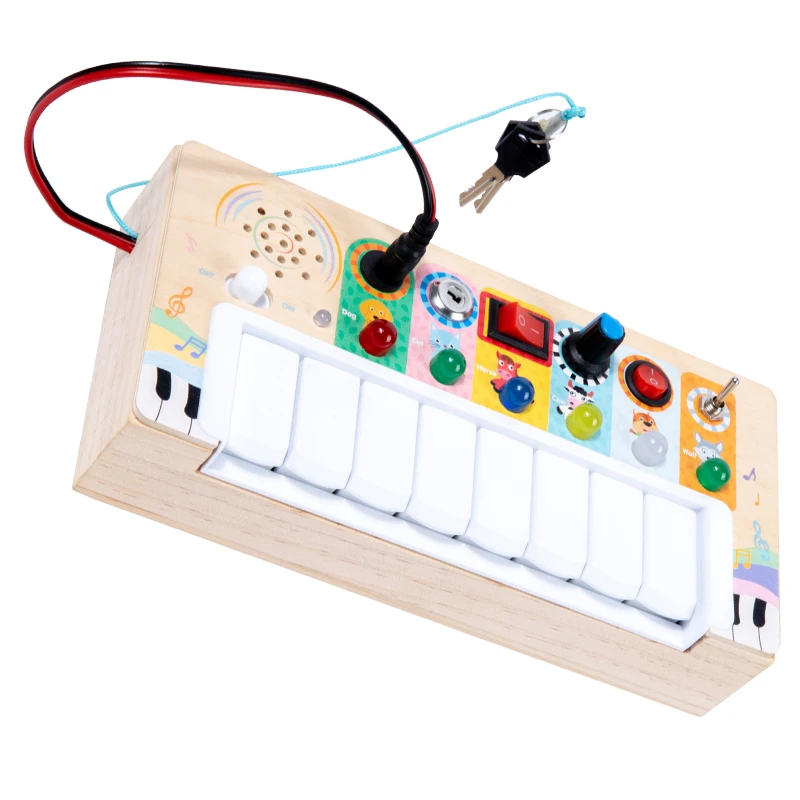 Montessori Educational Toys Toddlers Musical Toy Wooden Sensory Board Electronic Piano Busy Board with LED Light Switch