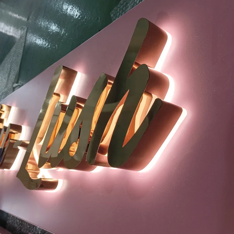Kexian Custom Stainless Steel Led Back Light Up Letter Sign 3D Signage Company Brand Logo Store Sign