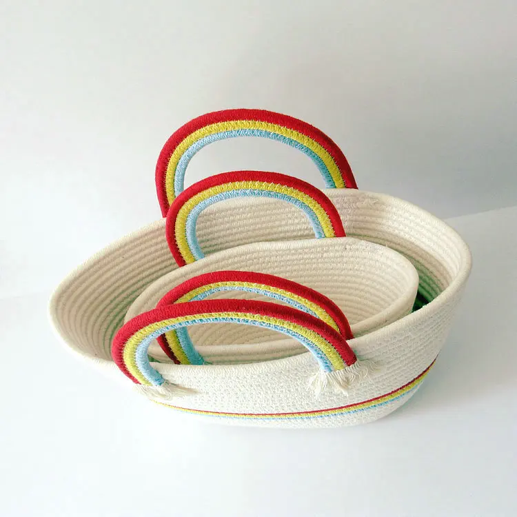 Wholesale Women Summer Beach Solid Color Stripes Pattern Rainbow Handle Straw Woven Handbags