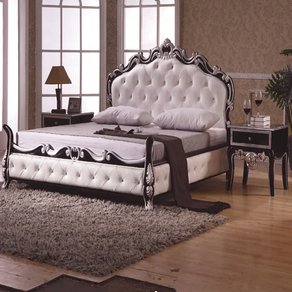 Antique Luxury King Bed European Solid Wood Furniture French Style Rococo Bedroom Set