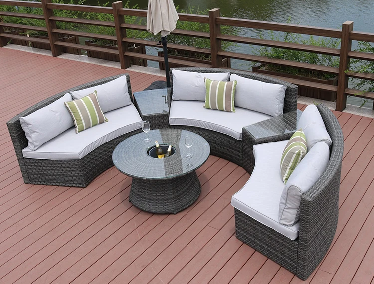 Newest Design U Shape Poolside Rattan Outdoor Sofa Sets Wicker