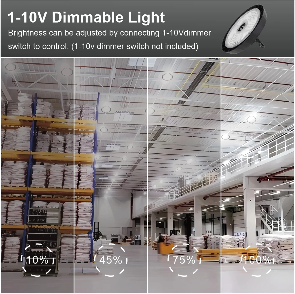 Dimmable UFO Led High Bay Light Durable Shop Lighting with US Plug Safe Commercial Light Fixture for Pole Barn Garage Warehouse