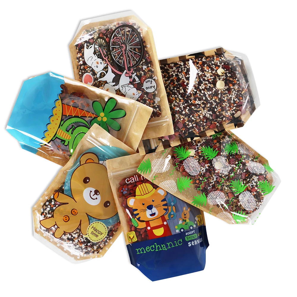 Пакет из крафт-бумаги с орехами и сушеными фруктами, закусками, пакет из матовой крафт-бумаги с окошком, пакет из крафт-бумаги с цветной печатью для пищевых продуктов