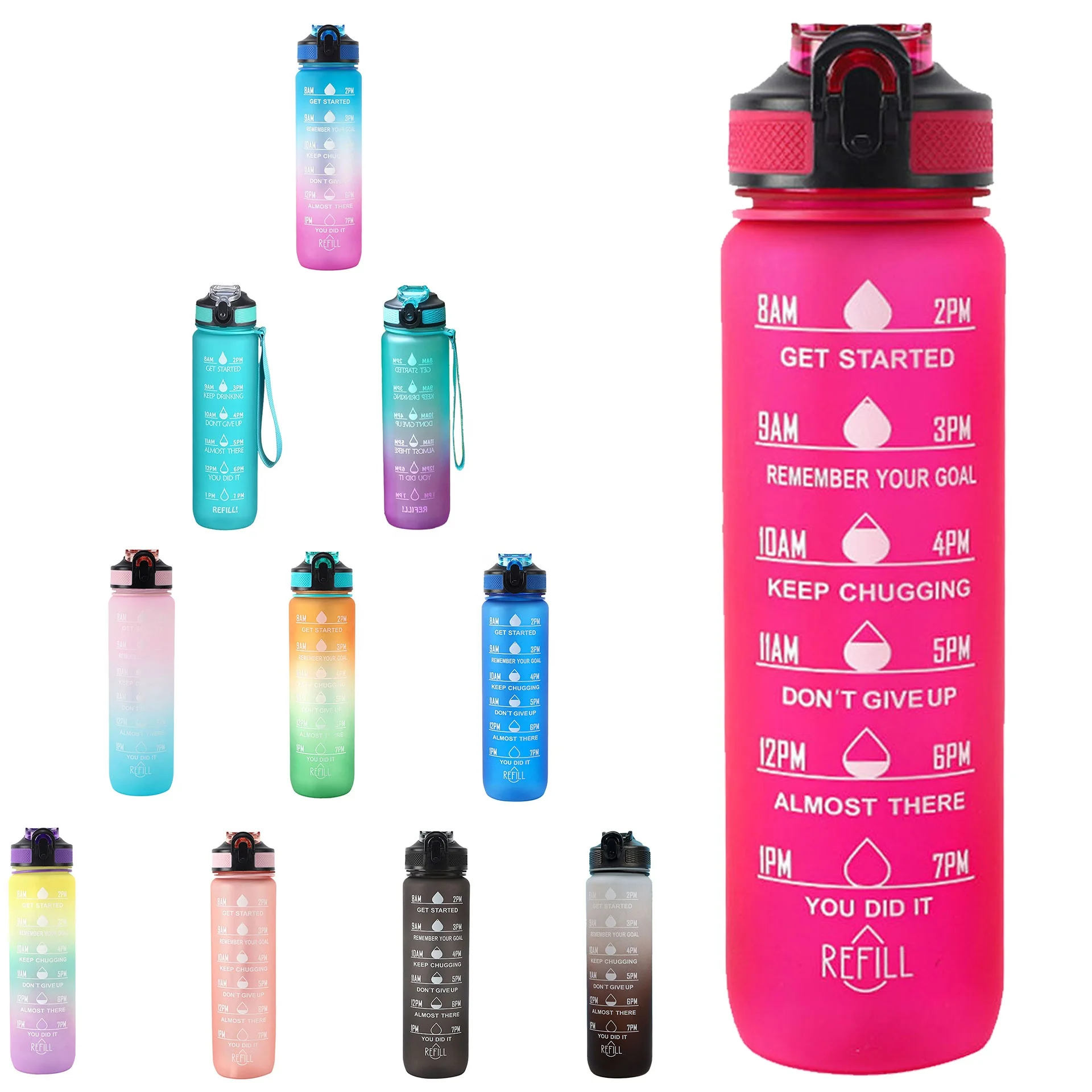 Wholesale 32oz 1L eco friendly large bpa free fitness gym sport motivational water bottle with time marker