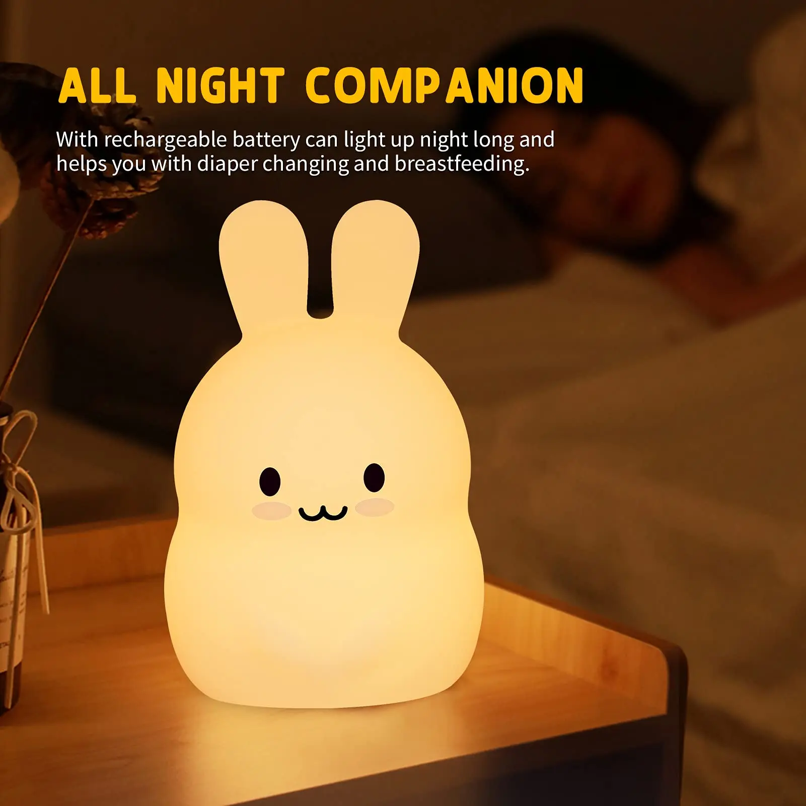 bunny silicone night light for kids led facial expression custom silicon mood mold therapy flash creative switch animal portable