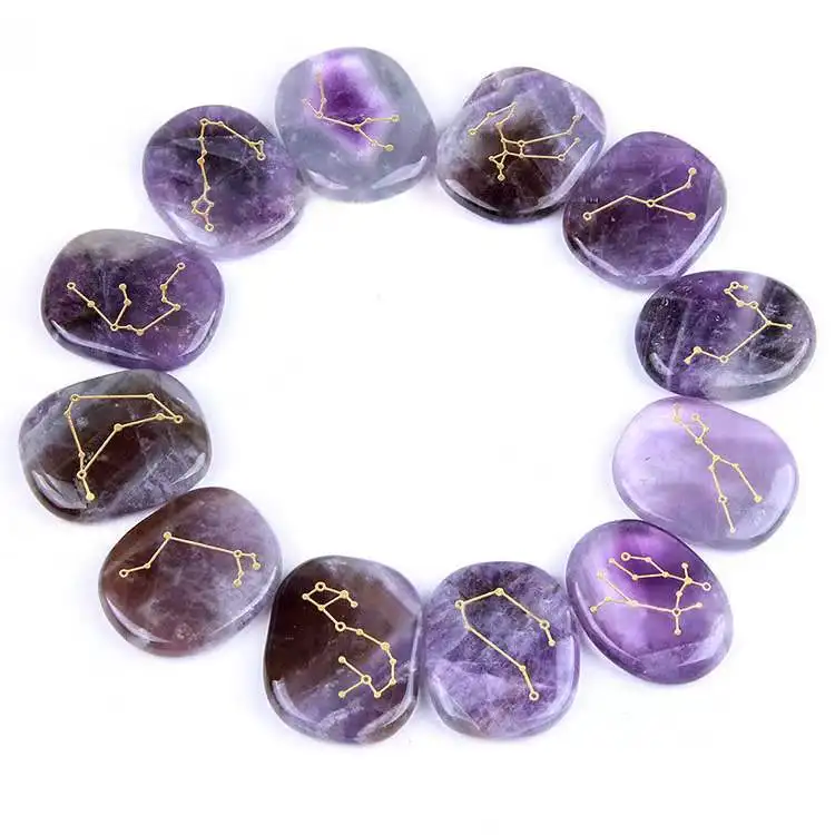Wholesale custom Amethyst Carved 12 constellation thin stone tablet