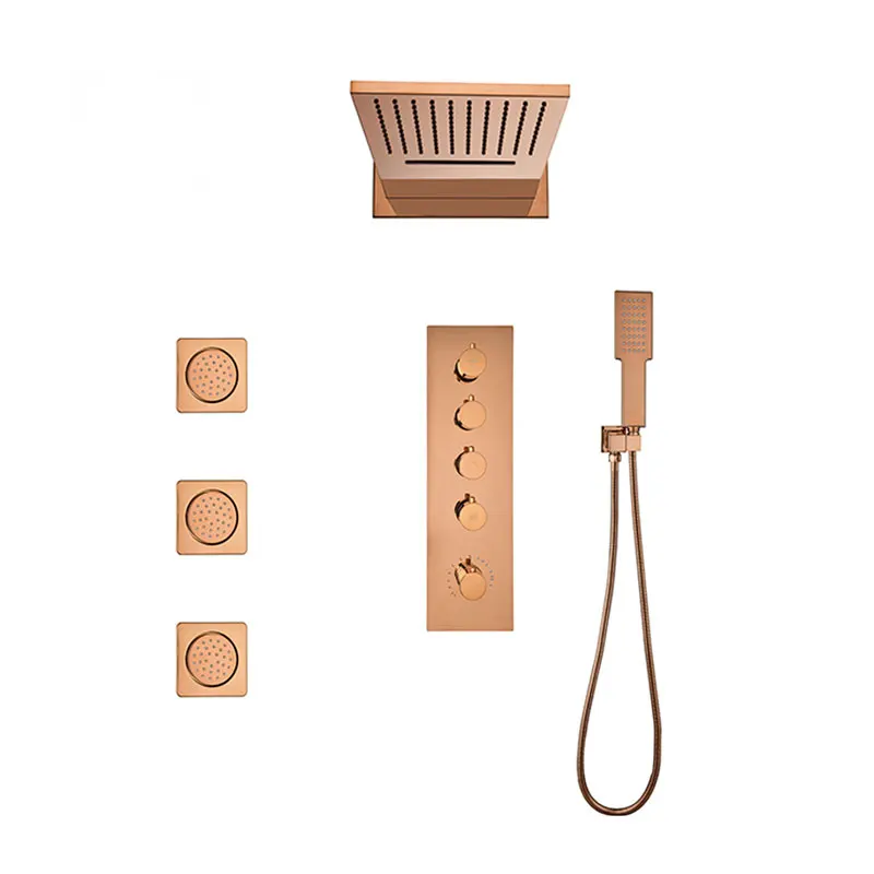 Hotel  Rose Gold Shower Bath Mixer Wall Mounted Thermostatic Shower Faucet Set