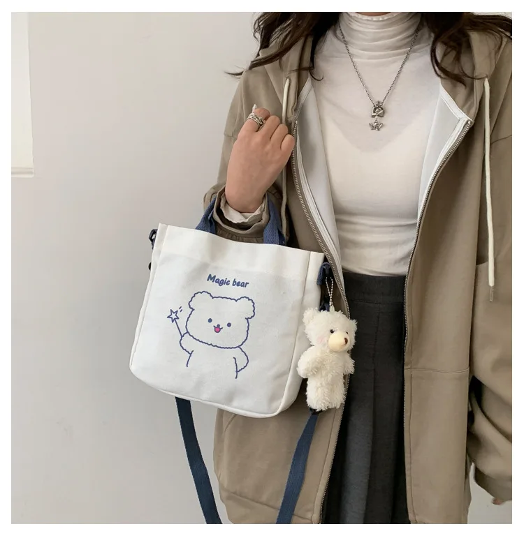 B383 2022 популярная женская сумка-мессенджер с рисунком медведя, модная маленькая сумка-тоут, женские холщовые сумки через плечо