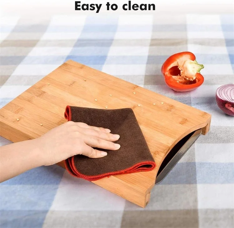 Kitchen Eco-friendly Bamboo Cutting Board With Sliding Stainless Steel Tray Drawer Bamboo Chopping Board