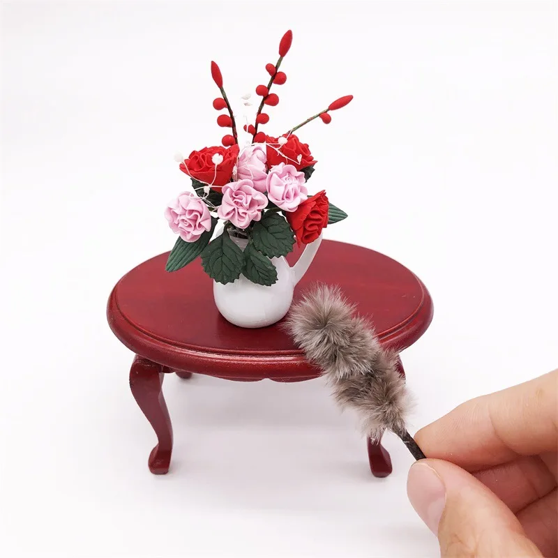 1:12 Mini Doll House Furniture Pocket Ornaments Feather Duster Play House Chicken Feather Brush Duster Broom