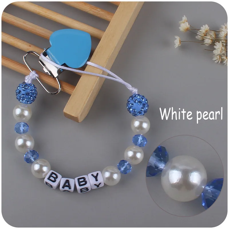 Crystal Pacifier Chain Clip Soothing Baby Anti-chain Pacifier Set Toy Gifts Products Pearl Peach Heart Iron New Soft Toy Coskiss