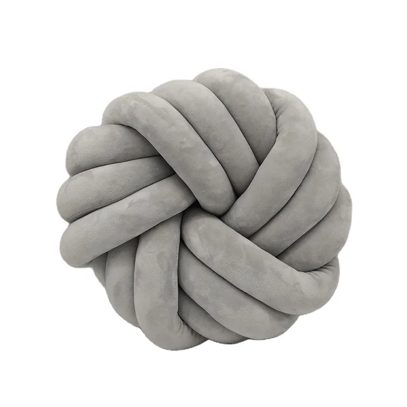 New Color Wholesale Stuffed Handmade Throw Pillow Pink Grey Plush Ball Knot Cushion For Home Decor