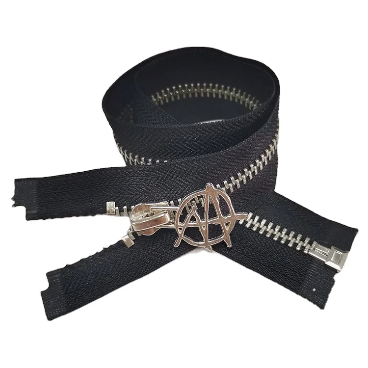 Shiny silver metal zipper open end metal zipper for coat