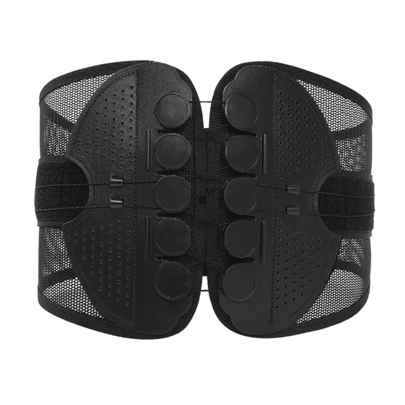 FSPG Black Mesh Breathable Plastic Board Anti-Skid Lower Back Brace Lumbar Support Belt Pully Waist Support Belt