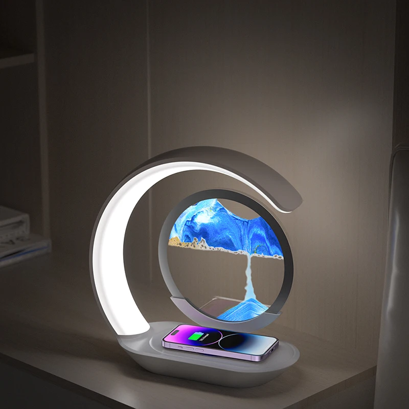 Modern Hourglass Home Decor Bed Lamp Crystal Ball 3D Night Light Base Lampe de Table Acrylic Sensor Night Light Charger Bedroom