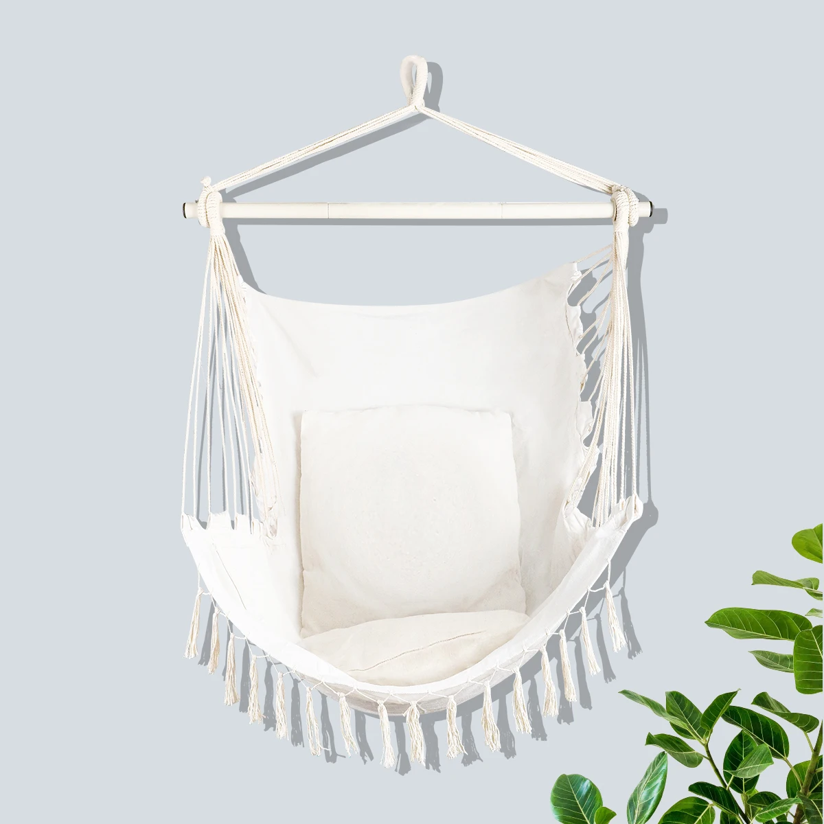 Fabric Canvas Macrame Tassel Fringe Hammocks Swing Chairs for Adults Indoor with Hardware Kit