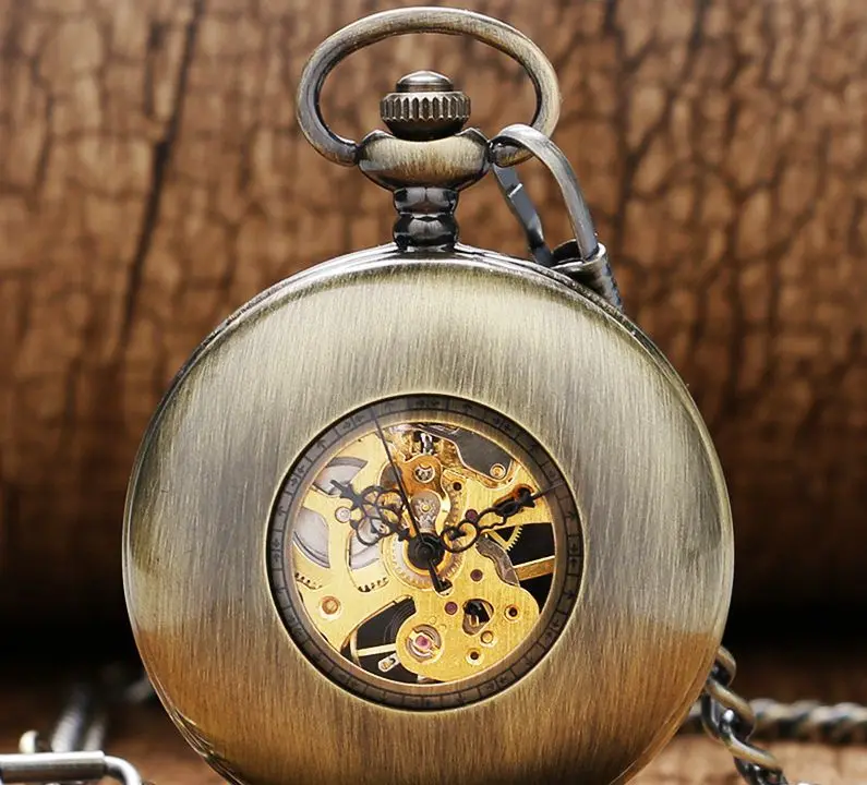 Black Hand Wind Fashion Men Women Retro Cool Smooth Face Mechanical Pocket Watches